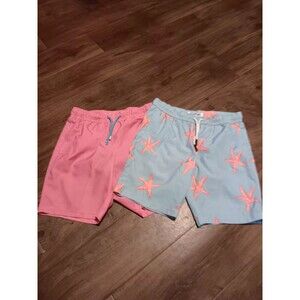 Maamgic Lot of 2 Youth Boys Swimwear Trunks Bottoms Pink Blue Sz 8